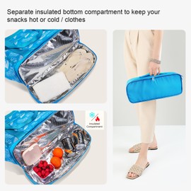 Vrtisa Zipper Closure Mesh Tote Bag with Separate Cooler, 4 Pockets and Small Pouch,Blue