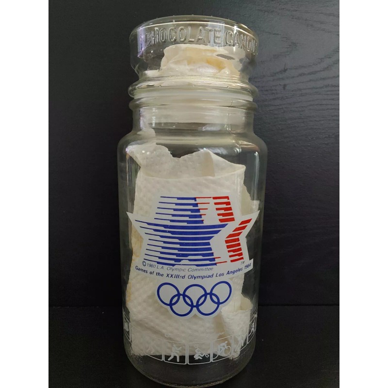 Olympics M&M's 1984 L.A. Olympic Commemorative Glass Candy Jar With