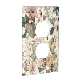 Boho Floral 1 Gang Outlet Covers Duplex Receptacle WallPlate Decorative Green Pink Spring Summer Flower Tropical Leaves Plant Electrical Faceplate Switchplates Cute Fun Botanical Vintage Bedroom Decor