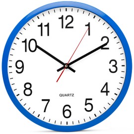 Bernhard Products Blue Wall Clock, Silent Non Ticking - 16 Inch Extra Large Quality Quartz Battery Operated Round Easy to Read Home/Office/Business/Kitchen/Classroom/School Clocks