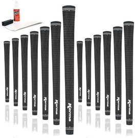 Karma Velour Golf Grip Kit with Tape Strips, Grip Solvent, Rubber Vise Clamp, 13 Black Standard Size Rubber Velvet Style Replacement Golf Grips for Men