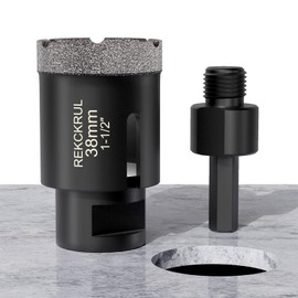 REKCKRUL 1-1/2 Inch Dry Diamond Core Drill Bits, 38mm Vacuum Brazed Diamond Hole Saw for Porcelain, Ceramic, Granite, Brick, Concrete - 5/8-11 Thread & 3/8" Hex Adapter