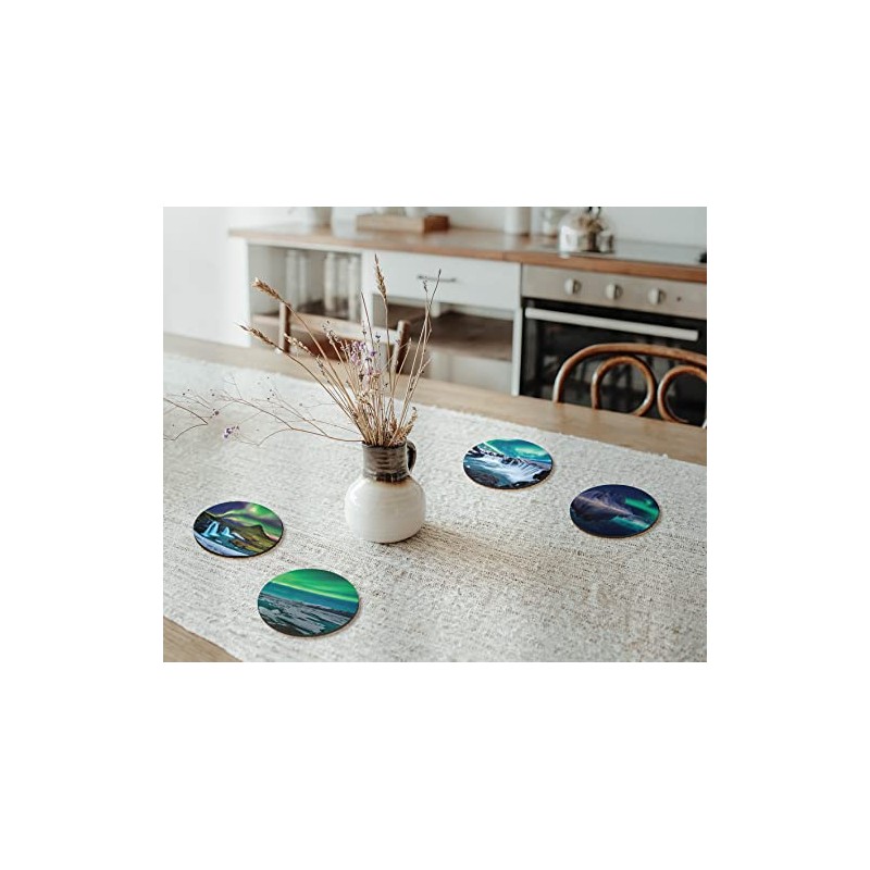 4 x Round Northern Lights Coasters - Iceland Boraelis Men