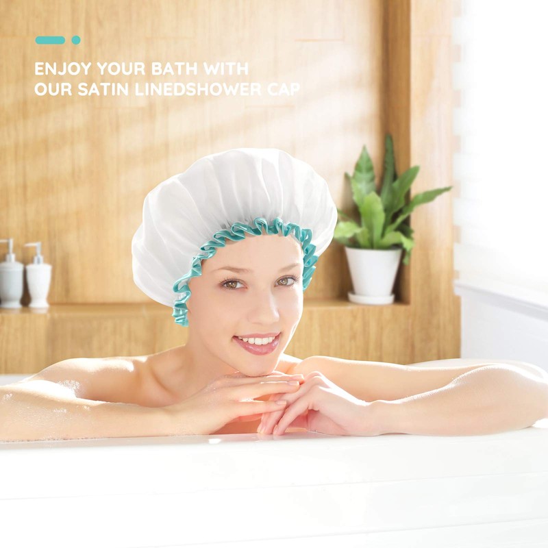 mikimini White Shower Caps for Women Reusable Waterproof Washable Super
