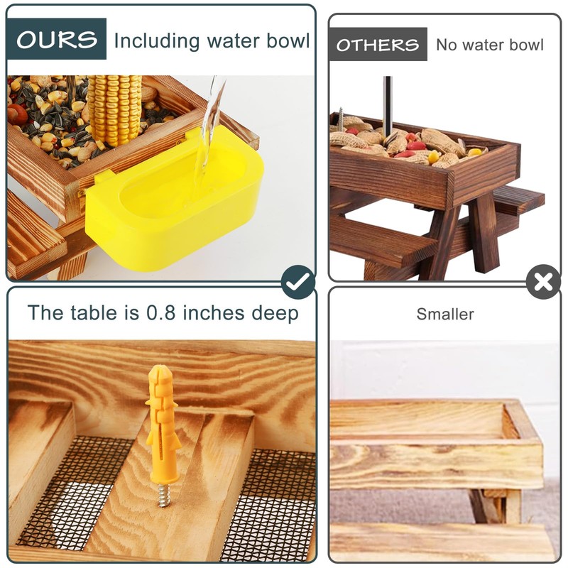 MIXXIDEA Wooden Squirrel Feeder Table with Water Bowl, Squirrel Picnic