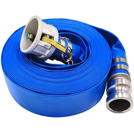 2" x 50' Blue PVC Backwash Hose with Camlock C and E Fittings, Heavy Duty Discharge Hose, Durable Reinforced Pool Drain Hose for Swimming Pools