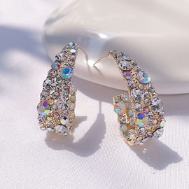 Bohemian Statement Earrings for Women Drop Dangle Huggie Hoop Earring Bling Crystal Rhinestone Boho Tiny Lightweight, Rhinestone, Cubic Zirconia