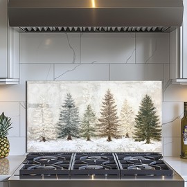Evgosm Tempered Glass Backsplash for Kitchen， Stove Splashback, Snow Scene Glass Backsplash, Easy to Install and Clean, Used for Kitchen Wall Protection and Decoration. (30x16'')
