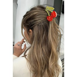 LILIE&WHITE Cherry Acrylic Hair Clips For Women With Rhinestones Trendy Red And Green Fruit Hair Clip Elegant And Functional Claw Clips Hair Accessory