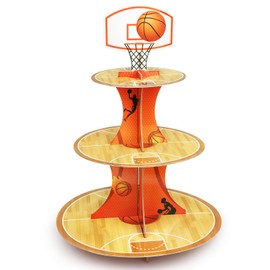 Soporte de baloncesto para cupcakes, decoración de 3 niveles para fiesta temática deportiva, cupcakes, postres, bandeja para aperitivos, torre para niños, cumpleaños, fiestas de baloncesto