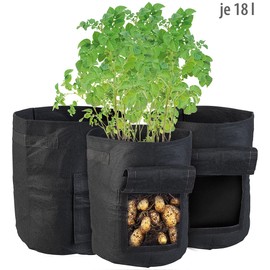 Royal Gardineer Plant Bags: Set of 3 Plant Grow Bags, 18L Each, Carry Handles, Harvest Window (Grow Bags, Plant Bag with Window, Waterproof Bags)