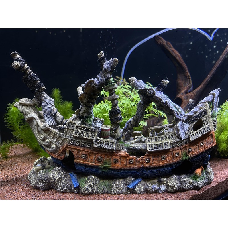 RVQIGYP Large Fish Tank Decoration Treasure Hunting Pirate Ship, Aquarium