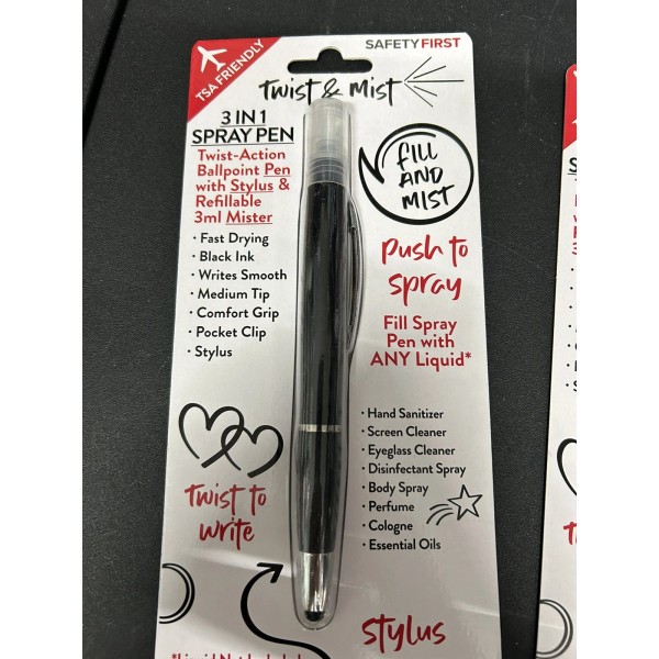Safety First Ballpoint Pen “Twist & Mist” Stylus, Black Ink,