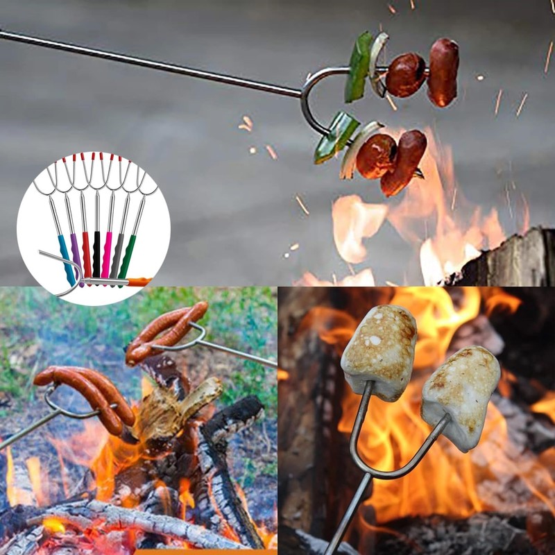 Lyfengdeam Barbecue Forks-4 Pack Marshmallow Roasting Sticks Extendable Stainless Steel