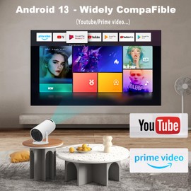 HY300 PRO Mini Portable Projector, Support 4K 1080P with Dual-Band WIFI6 5G Wireless 5.0 Bluetooth Android 11, 200 ANSI,180° Rotatable, Auto Keystone Correction, 35"-130" Screen Video Projector