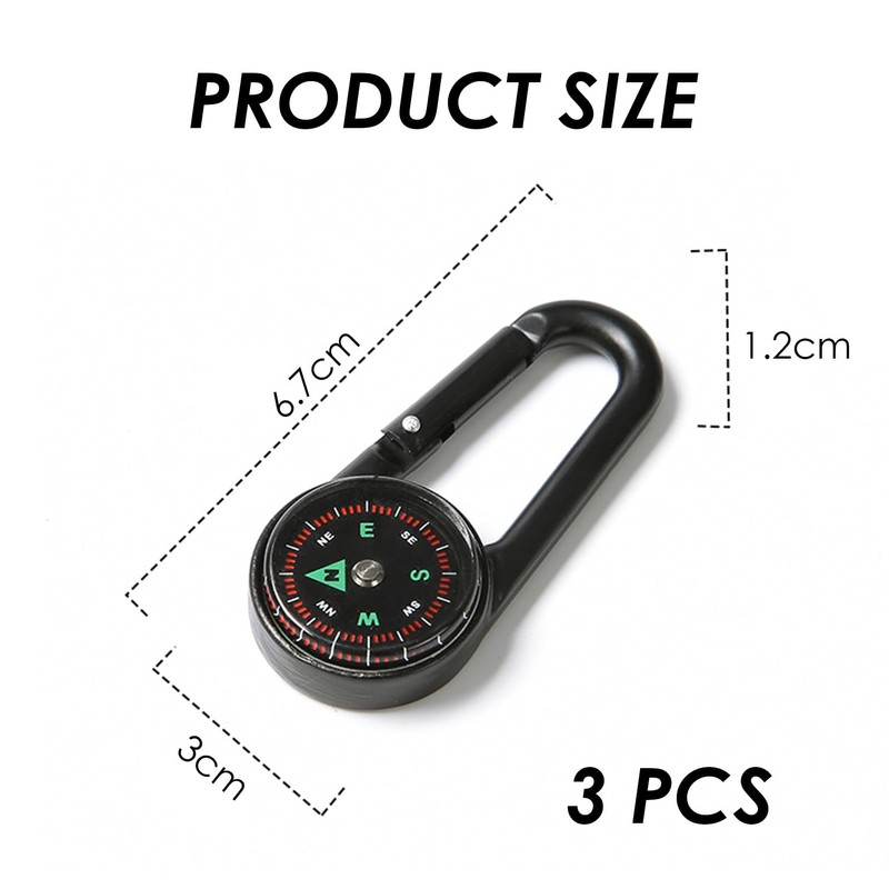 3 Pieces Of Compass, Compass Carabiner, Outdoor Cycling Compass, Suitable