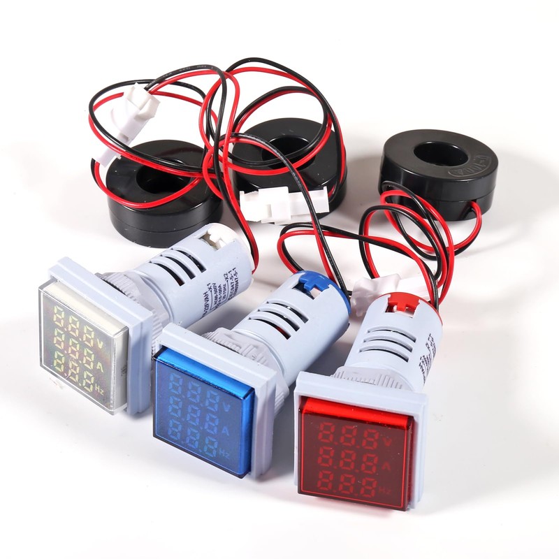 DWEII 3PCS Square LED Digital Voltmeter Ammeter Hertz Meter AC20-500V