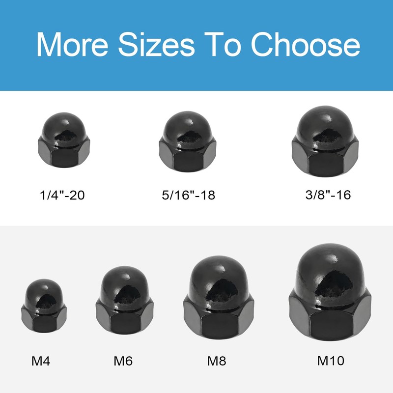 M8 Acorn Nuts 20PCS Black M8-1.25 304 Stainless Steel(18-8) Acorn