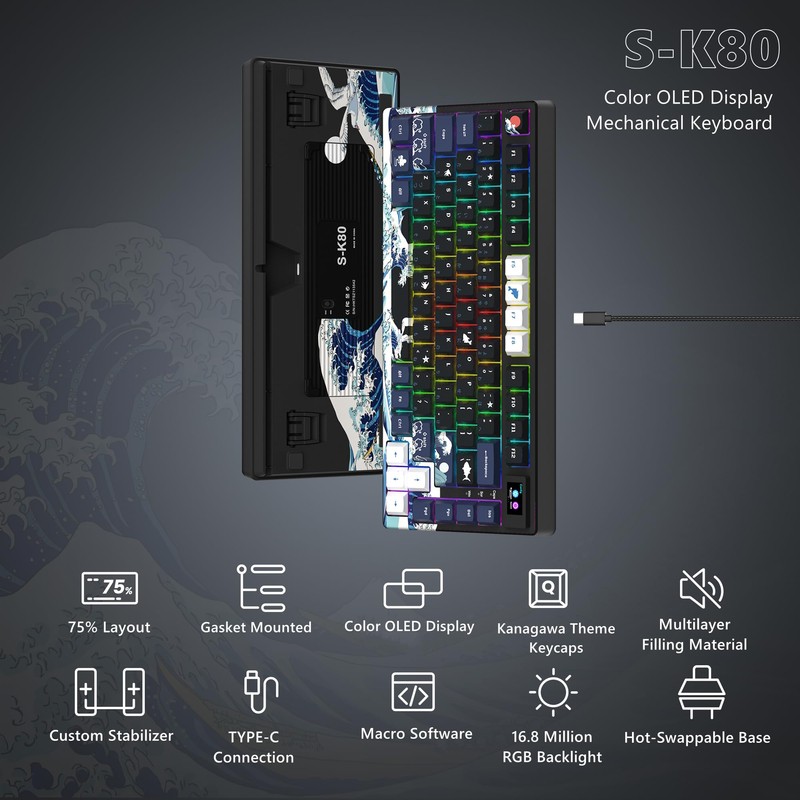 Womier S-K80 75% Keyboard with Color Multimedia Display Mechanical Gaming