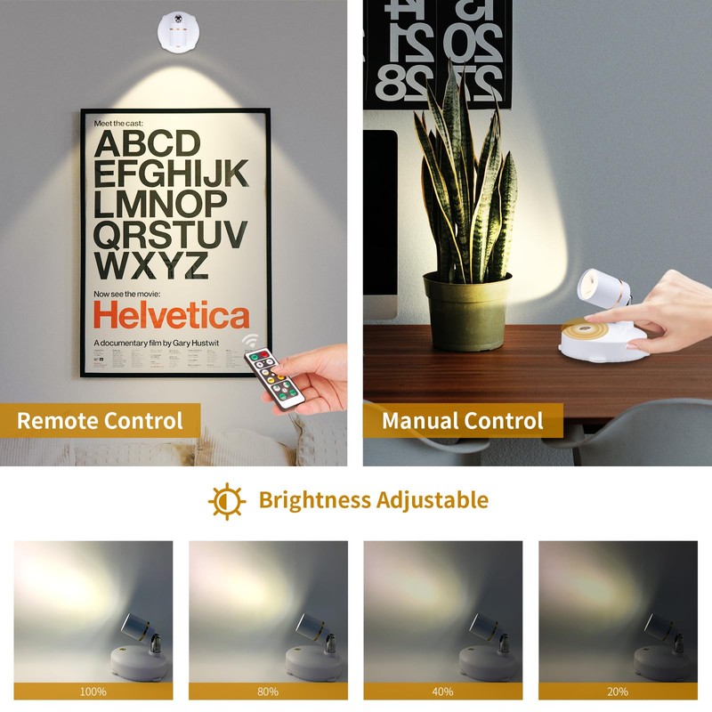 LEASTYLE Battery Operated Spotlight,LED Cordless Spot Lights Indoor with Remote,