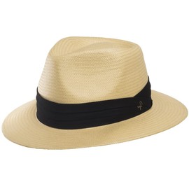 ULTRAFINO Monte Cristo Classic Fedora Straw Panama Hat Sun Wide Brim Lightweight Beach UPF50+ Men or Women Natural with Black Hatband 7 1/4