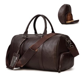 LUUFAN Leather Travel Bag for Men Large Capacity Luggage Duffel Bag with Shoe Compartment, Weekend Handbag for Holiday Business Trip 45cm, Brown