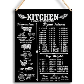 Practical Kitchen Measurement Conversions Chart Wooden Hanging Sign - Kitchen Wall Art Decoration 8x 0 Inches -B01
