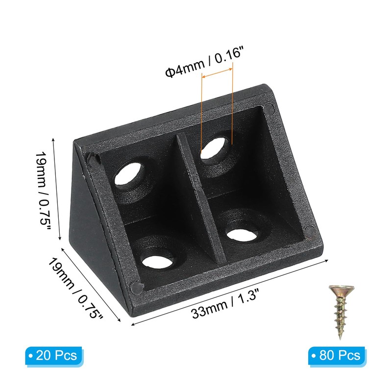 PATIKIL Plastic Corner Braces 19x19x33mm, 20 Pack L-Shape Bracket Right