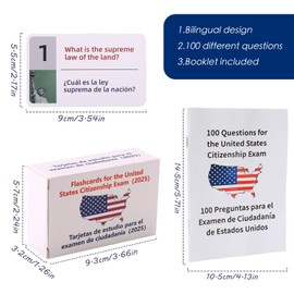 US Civic Test Flash Card 2025 Combo Set with Bilingual Booklet - English/Spanish,Flashcards for The United States Citizenship,Naturalization Study Guide with 100 US Civics Questions & Answers