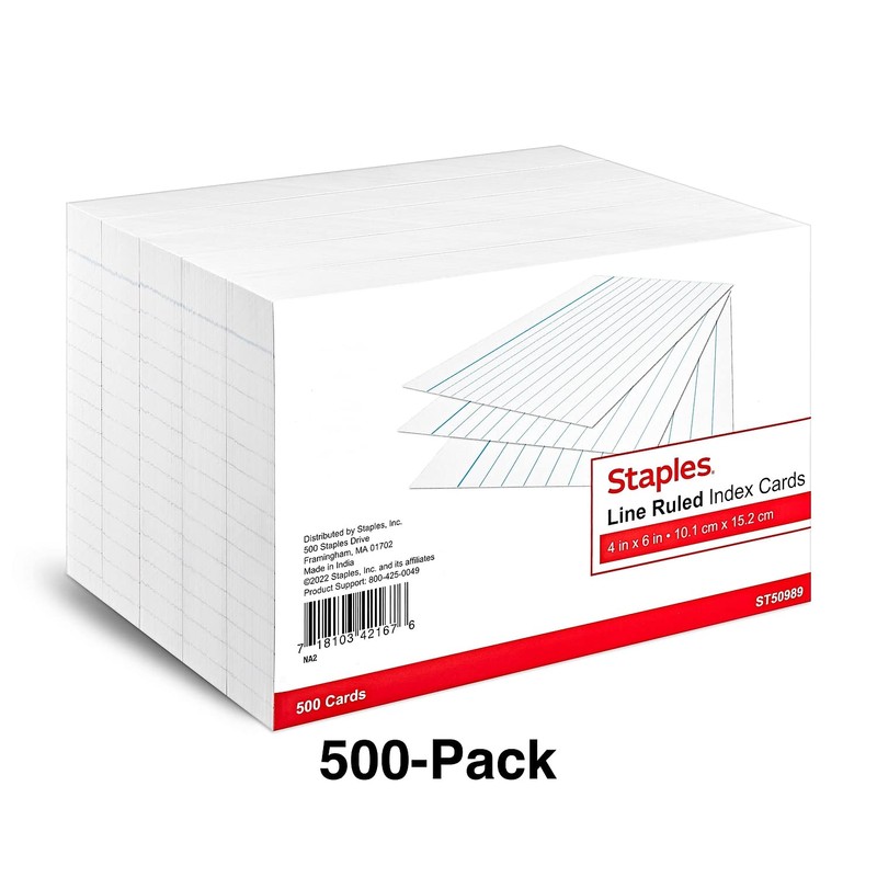 Staples 4-Inch X 6-Inch Line Ruled White Index Cards 500/Pack