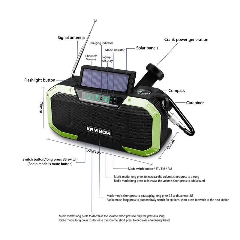 Portable Hand Crank Radio Multifunction IPX6 Waterproof Outdoor Emergency FM
