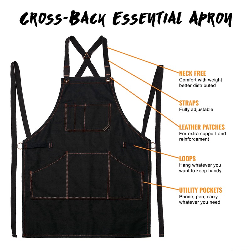 Under NY Sky Essential Black Twill Apron - Cross-Back with