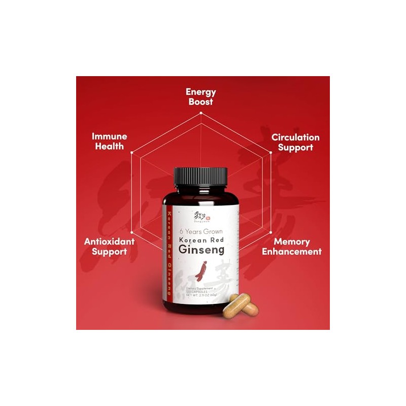 Korean Red Ginseng (6-Year Root) (Enhanced Ginsenoside) 120 Vegan Capsules