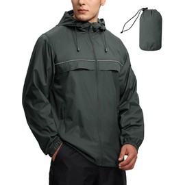 SWISSWELL Mens Waterproof Windbreaker Rain Jacket Lightweight Packable Raincoat with Hood for Golf Hiking Travel Dark Grey XL
