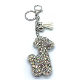 Unbranded Bling White giraffe Diamond  Keychain Glitter Silver Tassel Charm Accessory