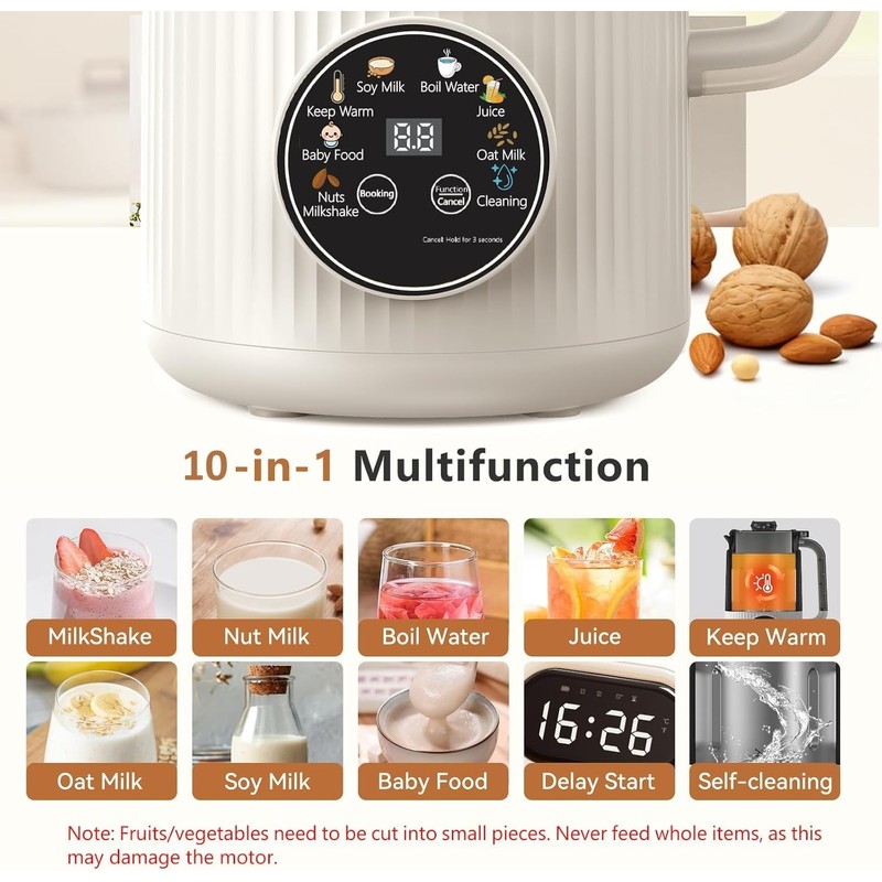 10-in-1 Nut Milk Maker Machine, 40oz Nut Milk Maker, Stainless