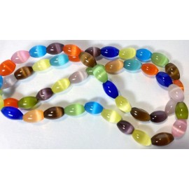 Platinum 1 Std(50) Cat's Eye Fiber Optic 8x4mm Oval Glass Bead Mix with 0.8mm Hole *