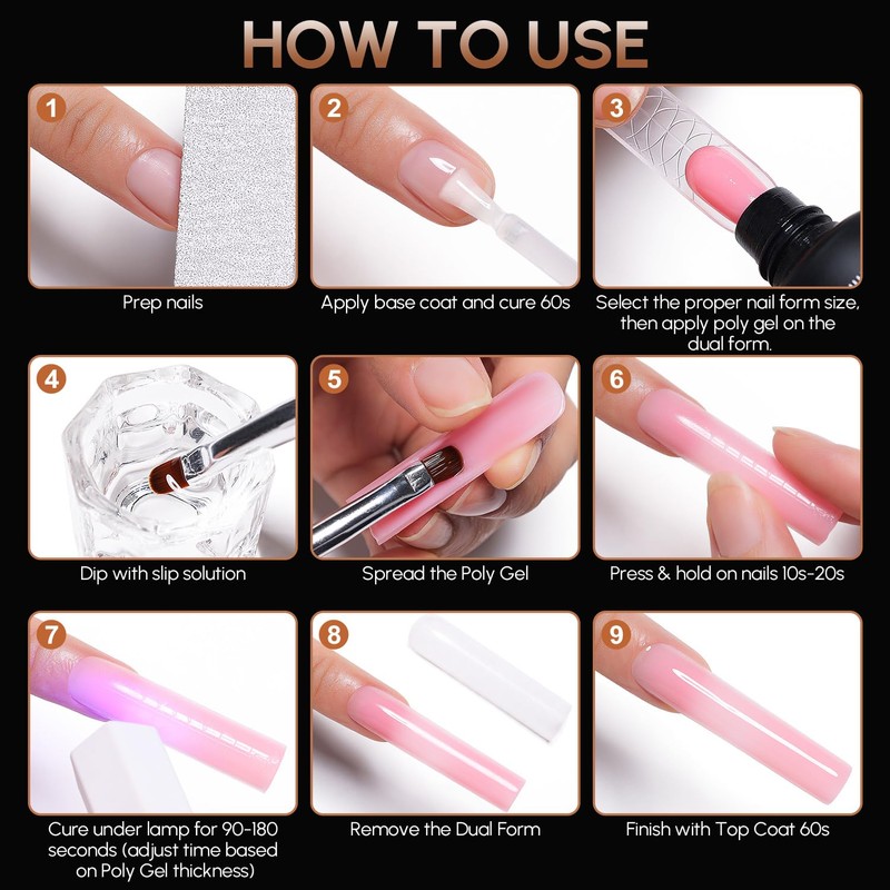 Nicedeco Poly Extension Gel Dual Nail Forms, 120pcs Nail Molds