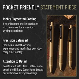 Everyman Military Super Matte Grafton Mini Click Pen, Pocket-Size Writing Pen, Luxury EDC Premium Ink Pen, Bold Point Ballpoint Pens, Office Supplies, Fine Point, Smooth Writing Pen with Grooved Grip