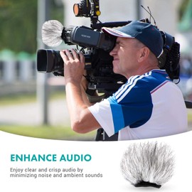 Movo WS9 Furry Outdoor Windscreen Microphone Muff for Portable Digital Recorders up to 3" X 1.5" (W x D) - Fits The Zoom H4n PRO, H5, H6, Tascam DR-05, DR-07, DR-40, and More (Light Gray)
