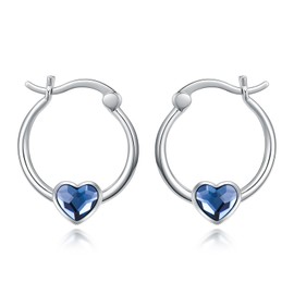 925 Sterling Silver Heart Hoop Earrings with Blue Crystal, Christmas Jewellery Gifts for Women