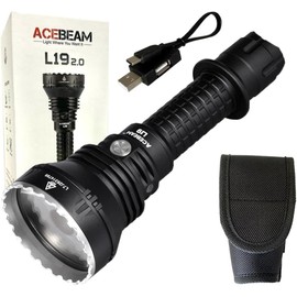 Acebeam L19 2.0 Long Range Flashlight SFT40 Hi 6500k White Led -Throw 1083M 2,200 lumens w/Battery, Holster and Eco Sensa USB C charging cable included., acebeam-l19-20-white