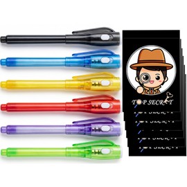 SCStyle 12 Pcs Party Favors | 6 Mini Notepads and 6 Invisible Ink Pen with UV Light Spy Pen Birthday Party, Classroom Prizes, party supplies