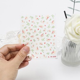 YUYUDEHM Strawberry Flower Nail Stickers for Nail Art 5D Embossed Nail Decals Self Adhesive Stickers for Nails Decoration