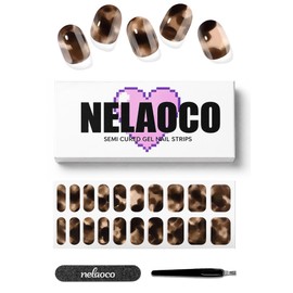 Semi Cured Gel Nail Strips - 20pcs Real Gel Nail Stickers for Women, Salon Quality Wraps, UV LED Lamp Required, Long Lasting & Chip Resistant (Brown Grain)