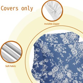 Floral Throw Pillow Covers 18x18 Inch Set of 2, Vintage Chinoiserie Decorative Pillow Cases for Couch Sofa Bed Living Room Home Decor (Blue)