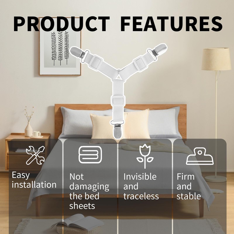 Aifrymne Adjustable Bed Sheet Fasteners Set, 4PCS Heavy Duty Elastic