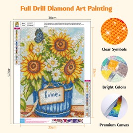MISCER Sunflowers Diamond Art Kits for Adults, Butterflys Diamond Painting Kits for Beginners, 5D Full Drill Round Paint with Diamonds Pictures, Gem Art Painting DIY Crafts Kit Decor 12x16inch