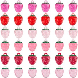 SUNNYCLUE 36 Pieces, 6 Types, 3D Strawberry Charm, Fruit Charm, Resin Charm, Japanese Style, Cute Charm, 3D Fruit Parts, Strawberry, Earrings, Macaron Color, Necklace, Bracelet, Keychain, Strawberry,