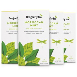 Dragonfly Moroccan Mint Tea | Pack of 4 x 20 Organic Tea Bags (80 Teabags) | Mint Tea Bags | Green Tea Bags | Reviving & Sweet | Compostable Tea Bags